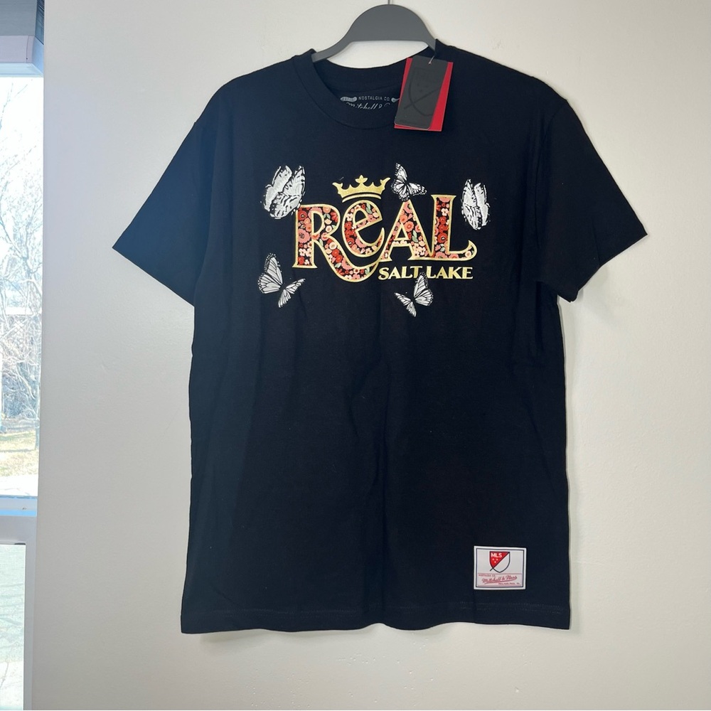 Mitchell & Ness Real Salt Lake Floral Graphic Tee Black Women’s Size M NWT